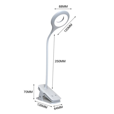 Mini lampka bezprzewodowa LED do czytania z klipsem kablem USB-C 80lm - biała