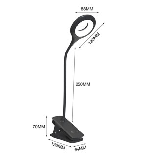 Mini lampka bezprzewodowa LED do czytania z klipsem kablem USB-C 80lm - czarna