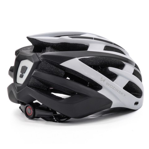 Kask rowerowy MTB z odpinanym daszkiem i tylną lampką USB 54-57 cm - czarno-biały