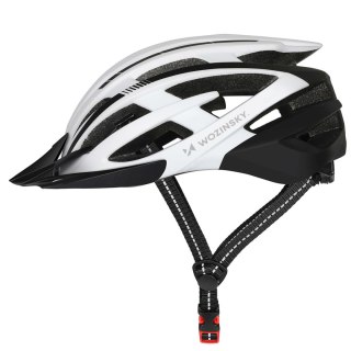 Kask rowerowy MTB z odpinanym daszkiem tylną lampką USB 57-62 cm - czarno-biały