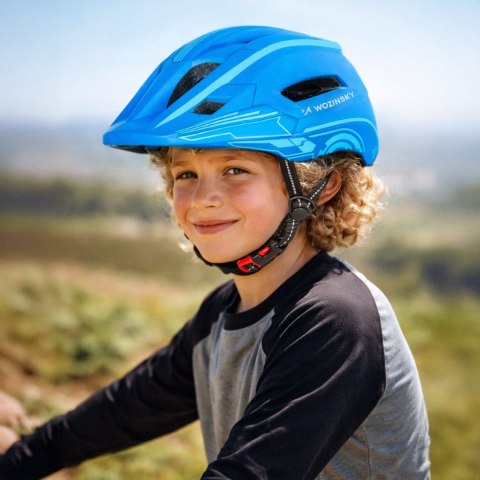 Kask rowerowy fullface dziecięcy z tylną lampką USB 52-56 cm - niebieski