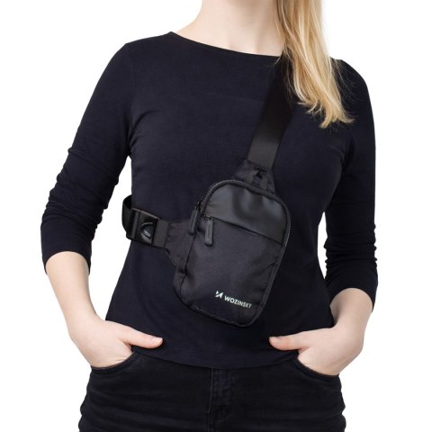 Mini saszetka na ramię wodoodporna dwukomorowa na telefon unisex - czarna