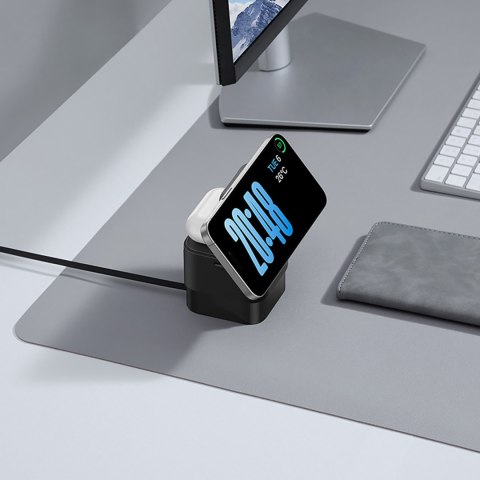 Ładowarka indukcyjna 3w1 do telefonu smartwatcha MagSafe 25W - czarna