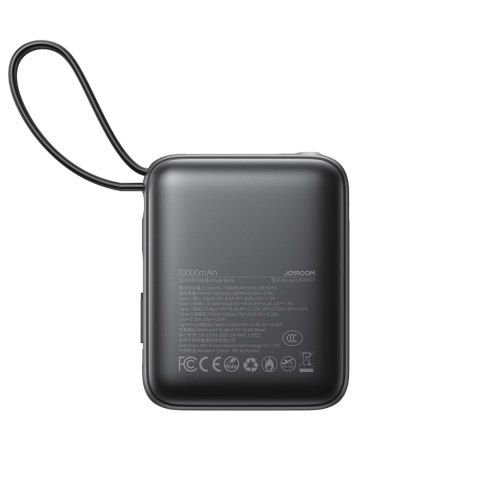 Powerbank 10000mAh 22.5W z wbudowanymi kablami USB-C Lightning - czarny