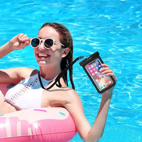 Pokrowiec wodoodporny na smartfon telefon do 8.9'' - czarno-pomarańczowy
