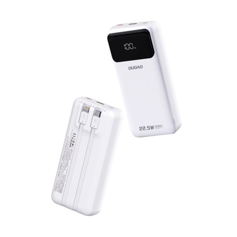 Powerbank 20000mAh 22.5W PD USB-C USB-A z wbudowanymi kablami iPhone Lightning USB-C - biały