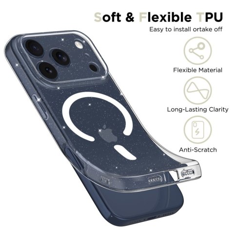 Etui ochronne na iPhone 17 Pro Max FlexAir MagSafe - przezroczysto-brokatowe