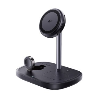 Ładowarka indukcyjna 3w1 do smartfona zegarka słuchawek z chłodzeniem kablem USB-C 45W - czarna