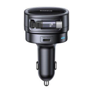 Ładowarka samochodowa USB-A USB-C ze zwijanym kablem USB-C 60W - czarna
