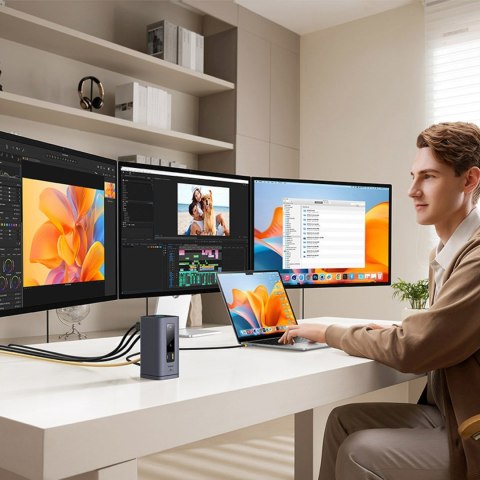 Stacja dokująca HUB 11w1 USB-C USB-A HDMI RJ45 Minijack 3.5mm - szara