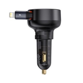 Ładowarka samochodowa USB-A ze zwijanym kablem iPhone Lightning 55W - czarna
