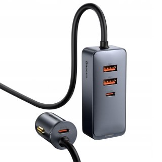 Ładowarka samochodowa z przedłużaczem USB-A USB-C PPS 120W - jasnoszara