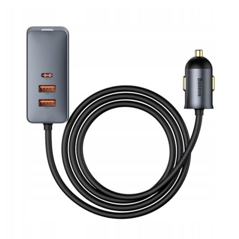 Ładowarka samochodowa z przedłużaczem USB-A USB-C PPS 120W - jasnoszara