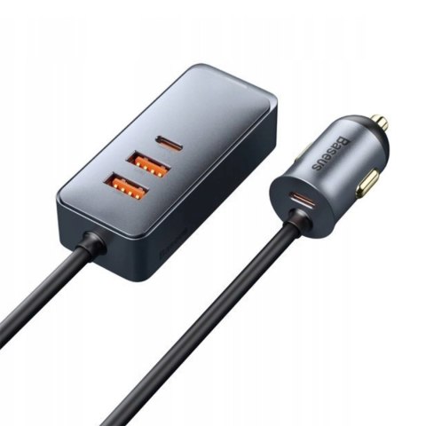 Ładowarka samochodowa z przedłużaczem USB-A USB-C PPS 120W - jasnoszara