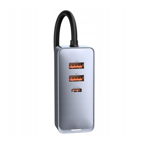 Ładowarka samochodowa z przedłużaczem USB-A USB-C PPS 120W - jasnoszara