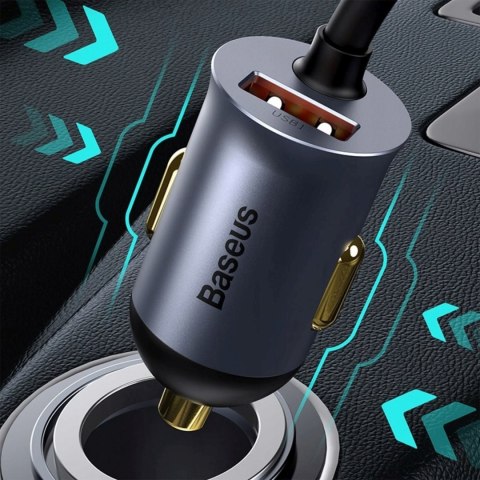 Ładowarka samochodowa z przedłużaczem USB-A USB-C PPS 120W - jasnoszara