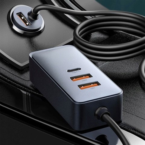 Ładowarka samochodowa z przedłużaczem USB-A USB-C PPS 120W - jasnoszara
