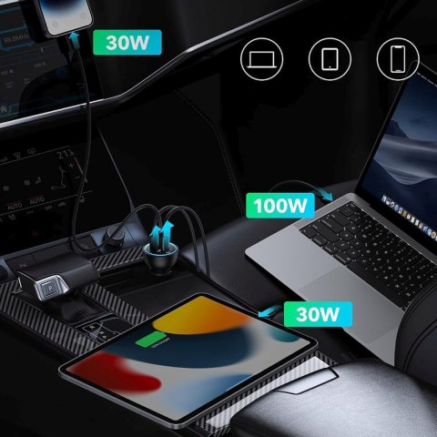 Ładowarka samochodowa z technologią Qualcomm Quick Charge 5 USB-C USB-A 160W - szara
