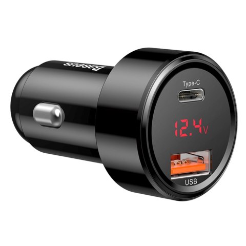 Ładowarka samochodowa z wyświetlaczem USB-A USB-C 45 W - czarna