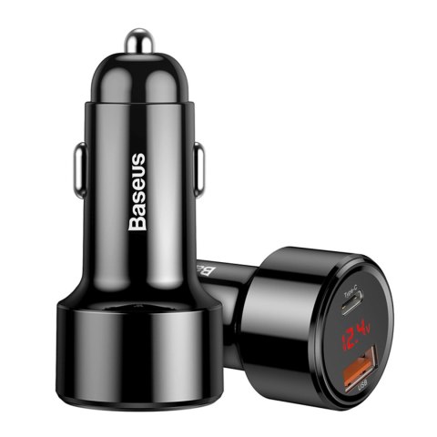 Ładowarka samochodowa z wyświetlaczem USB-A USB-C 45 W - czarna