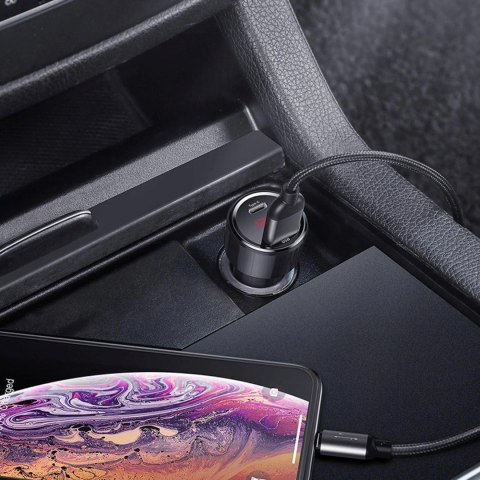 Ładowarka samochodowa z wyświetlaczem USB-A USB-C 45 W - czarna