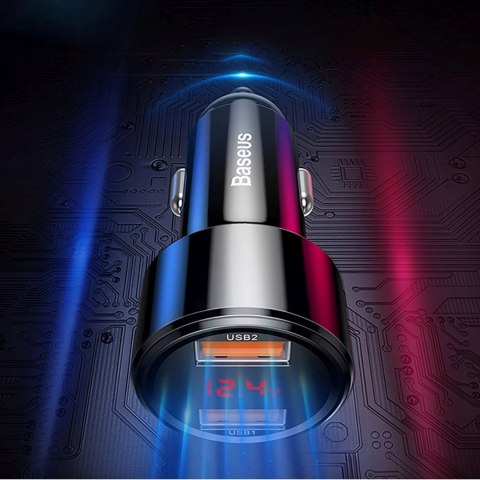 Ładowarka samochodowa z wyświetlaczem USB-A USB-C 45 W - czarna