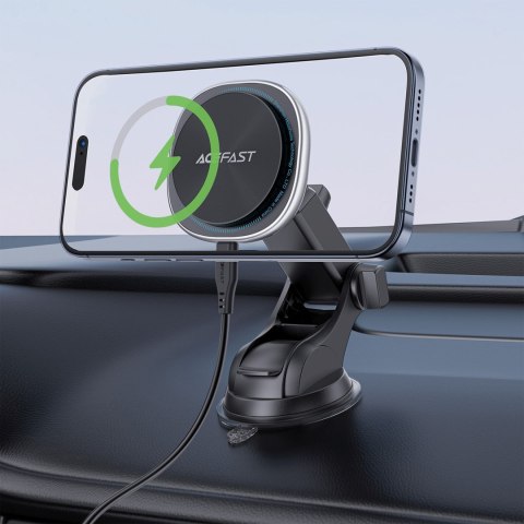 Uchwyt magnetyczny z ładowarką bezprzewodową do smartfona na deskę rozdzielczą MagSafe - czarny