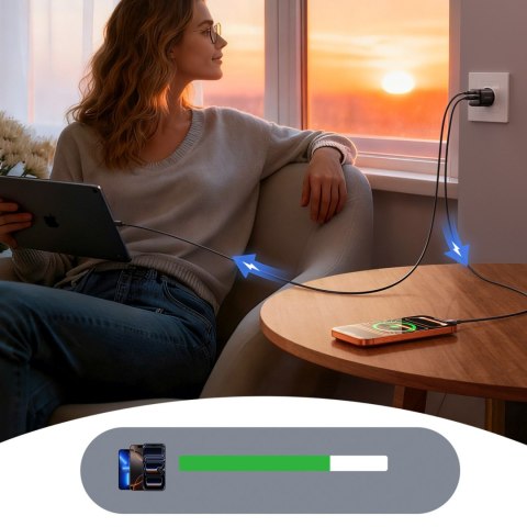 Ładowarka sieciowa USB-A USB-C z kablem USB-C - iPhone Lightning 33W - czarna