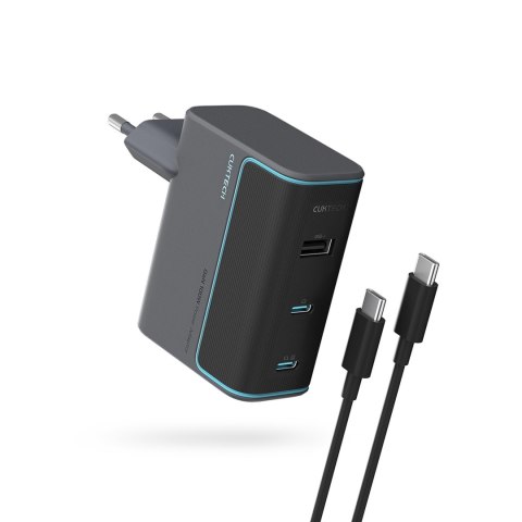 Ładowarka sieciowa USB-C USB-A z kablem USB-C GaN 100W - szara