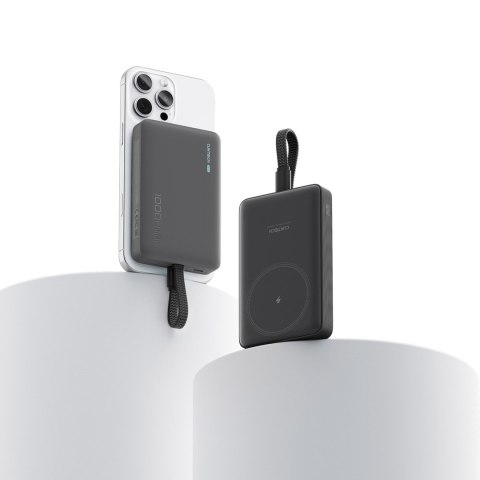 Powerbank magnetyczny 10000mAh USB-C z wbudowanym kablem USB-C MagSafe - czarny