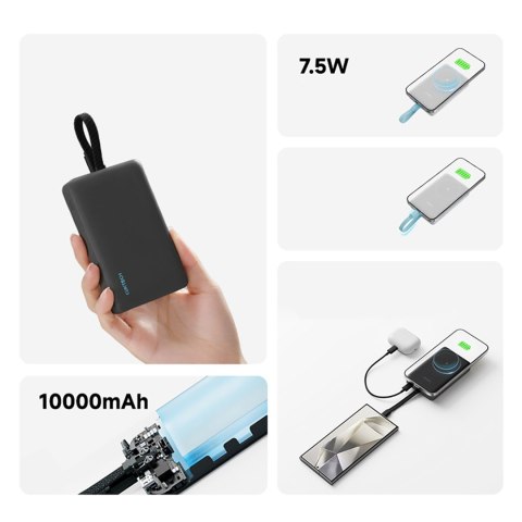 Powerbank magnetyczny 10000mAh USB-C z wbudowanym kablem USB-C - biały