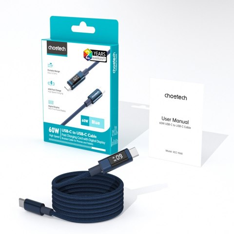 Kabel przewód USB-C z wyświetlaczem PD 60 W 1.2 m - niebieski