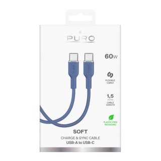 Kabel przewód elastyczny USB-C 60W 1.5m ICON - niebieski