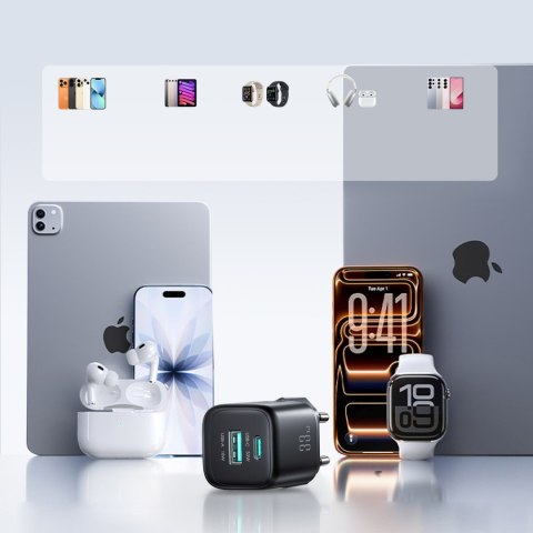 Ładowarka sieciowa USB-A USB-C 33W z kablem 60W USB-C do USB-C 1m - czarna