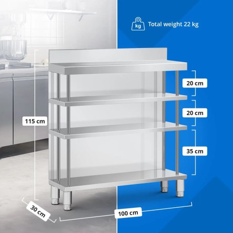 Stół blat barowy roboczy gastronomiczny z rantem 4 półki STAL 100 x 30 x 105 cm