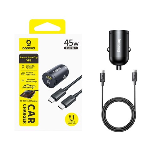 Ładowarka samochodowa USB-C z kablem USB-C 45W 1m - czarna