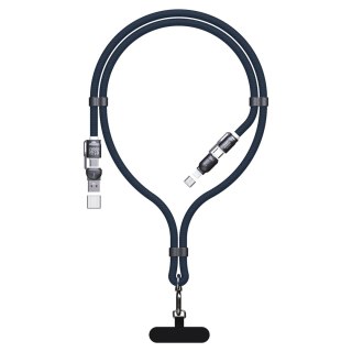 Kabel przewód ze smyczą 4w1 USB-C z adapterami iPhone Lightning USB-A - niebieski