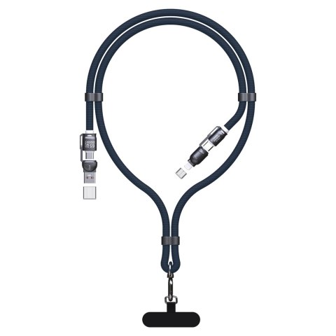 Kabel przewód ze smyczą 4w1 USB-C z adapterami iPhone Lightning USB-A - niebieski