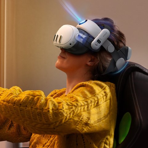 Pasek odciążający do gogli VR Meta Quest 3 z baterią zewnętrzną - biało czarny