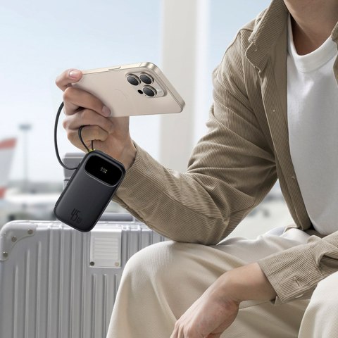 Powerbank 20000mAh USB-A USB-C z wyświetlaczem i 2 wbudowanymi kablami 45W - czarny