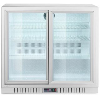 Lodówka chłodziarka barowa z 2 drzwiami suwanymi LED 150 l 160 W 90x52x84 cm - srebrna