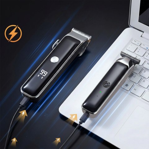 Maszynka do strzyżenia z trymerem 7 nasadek LED USB-C - zestaw
