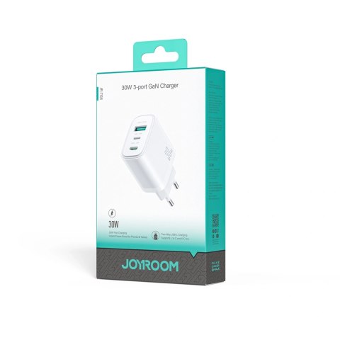 Ładowarka sieciowa USB-A USB-C USB-L JR-TG6 GaN 30W - biała