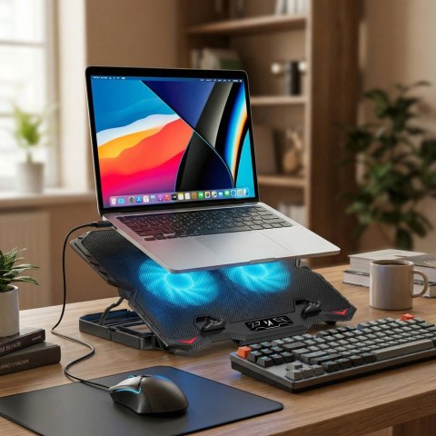 Podstawka chłodząca gamingowa pod laptop z podstawką na telefon - czarna