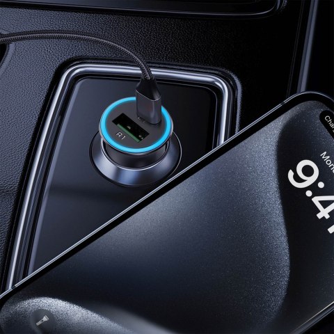 Ładowarka samochodowa USB-A USB-C 95W - szara