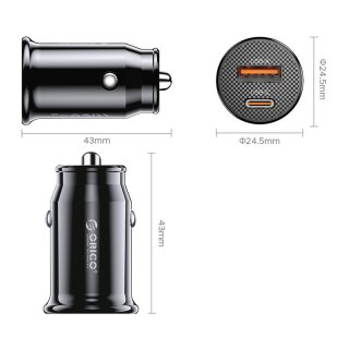 Ładowarka samochodowa USB-C USB-A 30W - czarna