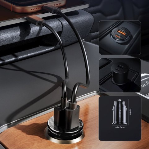 Ładowarka samochodowa USB-C USB-A 30W - czarna