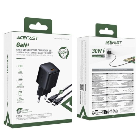 Ładowarka sieciowa USB-C 30W GaN z kablem USB-C - Lightning 1.2m - czarna