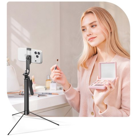 Selfie stick tripod 1/4'' na telefon kamerę aparat Bluetooth - czarny