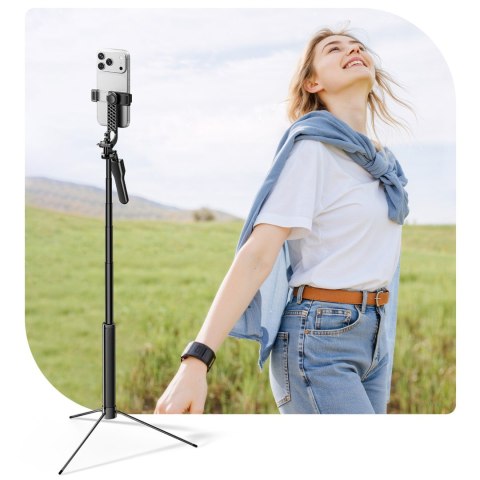 Selfie stick tripod 1/4'' na telefon kamerę aparat Bluetooth - czarny